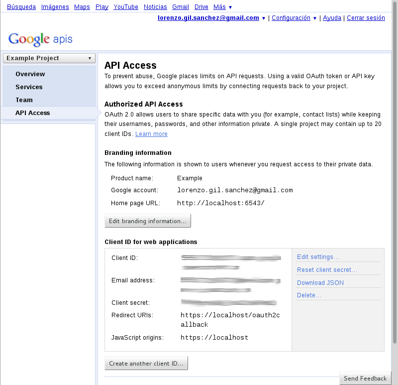 API Access home page.